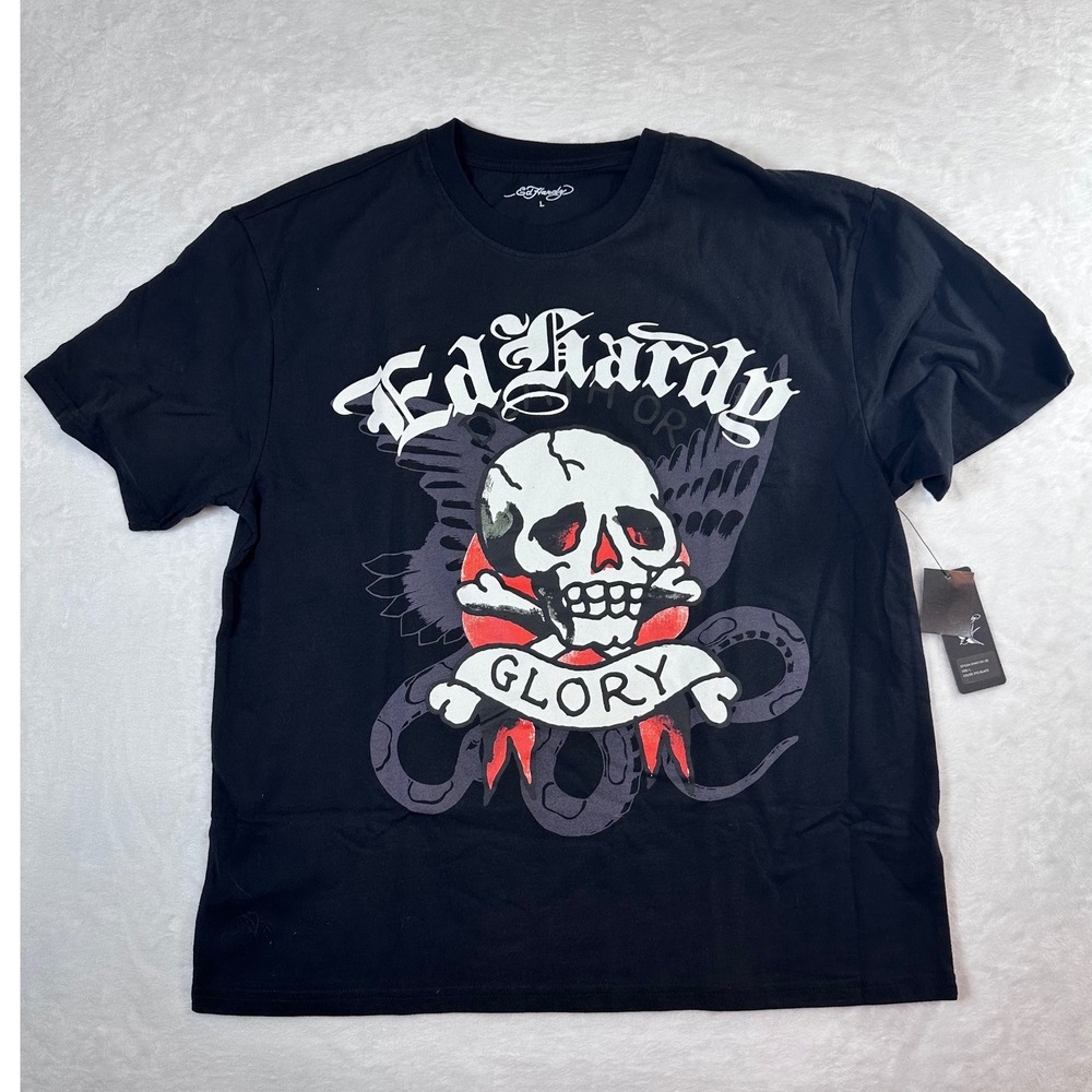 Ed Hardy Glory Skull Snake T-Shirt Mens Large VTG Black EHM1101-23 NEW